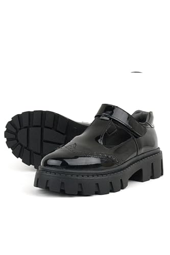 SIRRI Girls Black School Uniform Shoes - Brogue Mary Jane Platform Shoes with Strap4