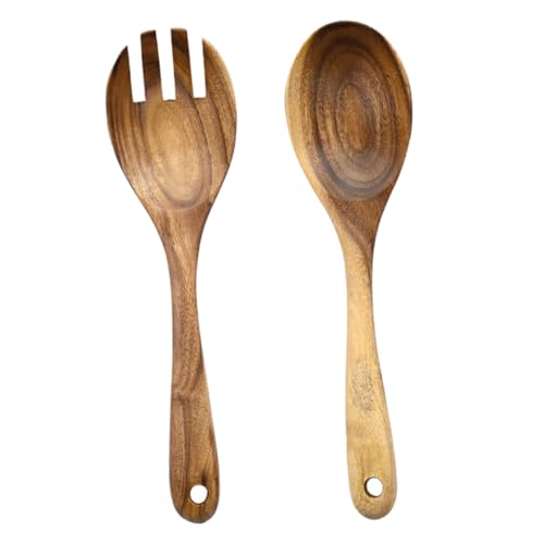 SOLUSTRE Elegant Salad Servers 2-piece Wooden Fork and Spoon Set Solid Wood for Family Dinners Picnics