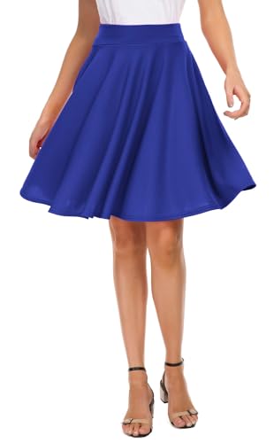 EXCHIC Women's Casual Stretchy Flared Midi Skater Skirts Basic A-Line Pleated Midi Skirt (S, Royal...