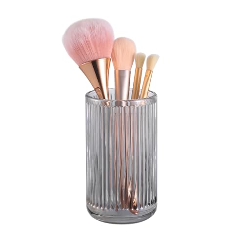 Image of DASITON Makeup Brush Holder Organizer, Crystal Glass Makeup Brushes Storage Holder, Vintage Make Up Brush Cup for Vanity, Pen Pencil Holder for Desk, Toothbrush Holders for Bathroom (Grey L)