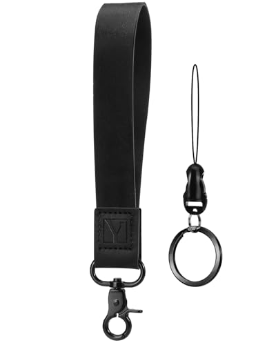 YAVVOZH Wristlet Keychain, Short Chain for Women Men, Soft Wrist Lanyard Strap for Keys Car Phone Wallet, Pure Black