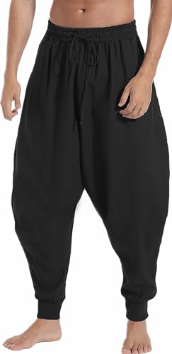 perdontoo Mens Harem Pants Casual Drawstring Aladdin Hippie Cotton Drop Crotch Trouser2