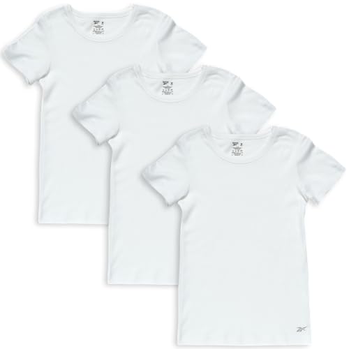 Reebok Girls' Undershirt - 3 Pack/6 Pack 100% Cotton No Show Short Sleeve Crew Neck White Shirt for Girls (Sizes: 2T-16)
