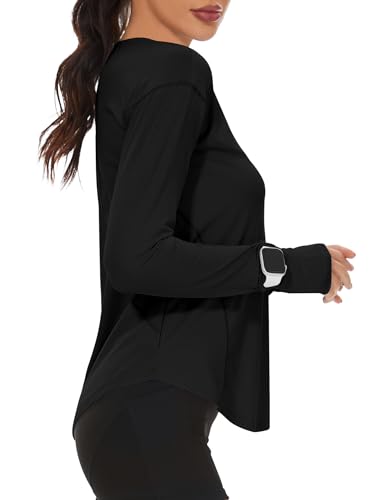 Loovoo Women's Long Sleeve Running Shirts Workout Tops UPF 50+ Sun Shirt Quick Dry Athletic T-Shirts with Watching Window