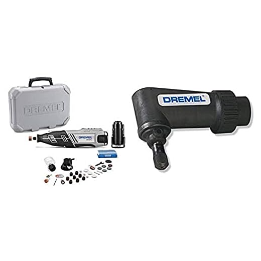 Dremel 8220-2/28 12-Volt Max Cordless Rotary Tool with 28 Accessories & 575 Right Angle Attachment for Rotary Tool- Angle Drill Attachment, Black