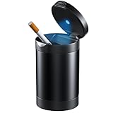 Tixxiu Autoaschenbecher mit Deckel, LED, Feuerfest, Tragbar & Geruchsdicht, Multifunktionaler Aschenbecher für Auto, Büro & Haushalt (Schwarz)
