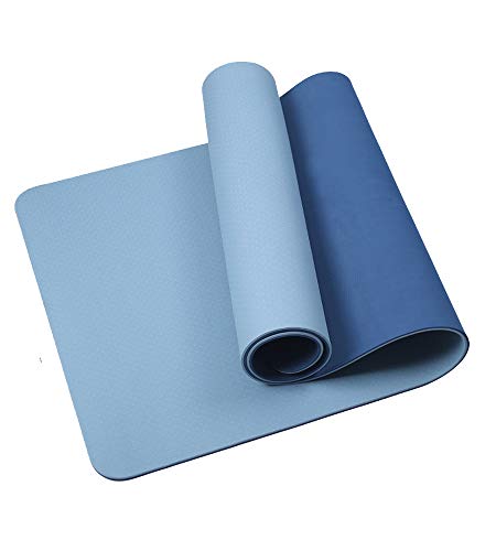 Yoga Mat with Strap, 1/3 Inch Extra Thick Yoga Mat Double-Sided Non Slip, Professional TPE Yoga Mats for Women Men, Workout Mat for Yoga, Pilates and Floor Exercises-blue