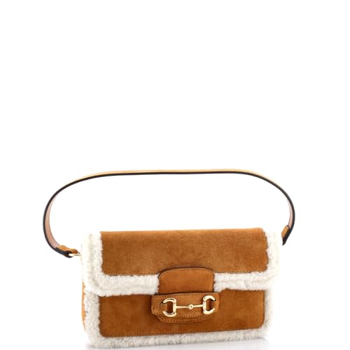 Pre-Loved Horsebit 1955 Shoulder Bag Suede with Shearling Mini, Brown3