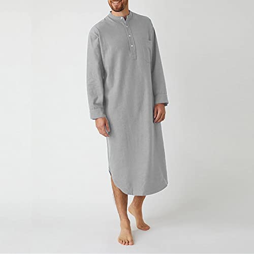 Men's Nightshirt Big&Tall V Neck Long Sleeve Pajama Shirt Mid-Length Nightgown Gown Night Sleep Shirts2