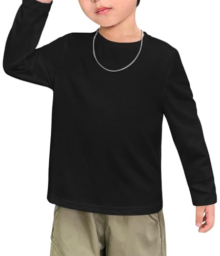 Haloumoning Toddler Boys Long Sleeve Shirts Kids Fall Tops Crewneck Plain Basic Tees 3-10Y