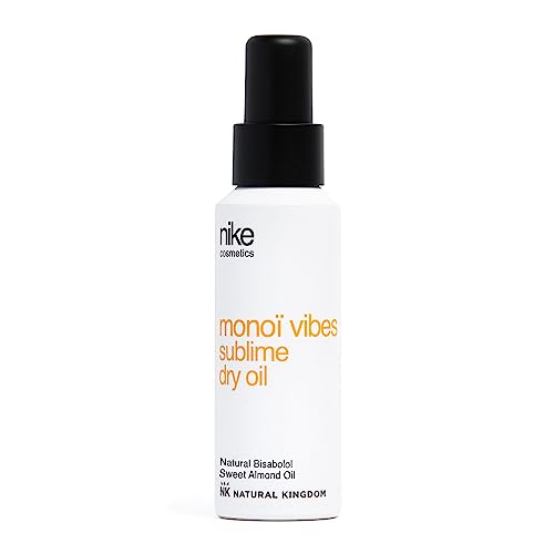 NIKECOSMETICS - Aceite Seco Monoï Vibes Sublime 100 ml, Aroma a Monoï, Con Bisabolol Natural y Aceite de Almendras Dulces, Hidratante, Aporta Brillo y Suavidad, Ligero, Fórmula Vegana