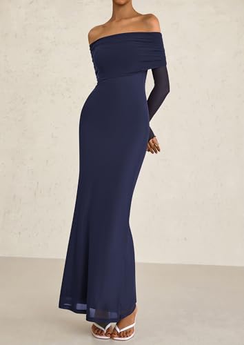 Image of PRETTYGARDEN Fall Dresses for Women 2026 Elegant Off The Shoulder Long Sleeve Formal Wedding Guest Bodycon Maxi Dress