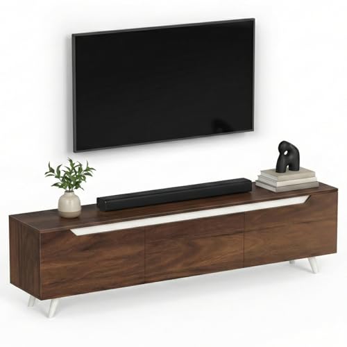 Image of Brito Engineering Wood Floor Standing TV Entertainment Unit Set Top Box Stand /TV Panel Cabinet Panel with Shelves for Books & Decor Display Unit, Upto 75 Inches (Classic Brown & White)