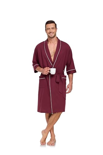 Image of COLORFULLEAF 100% Cotton Men's Bathrobes Summer Kimono Short Sleeve Lightweight Soft Breathable Spa Robe for Men