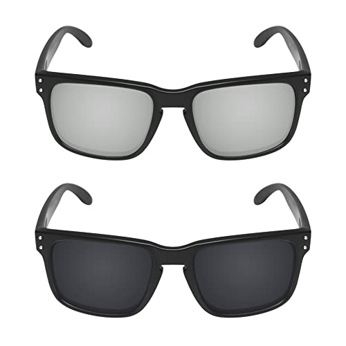 Image of Galvanic Replacement Lenses for Oakley Holbrook XL OO9417 Sunglasses - Chrome + Black Polarized - Combo Pack