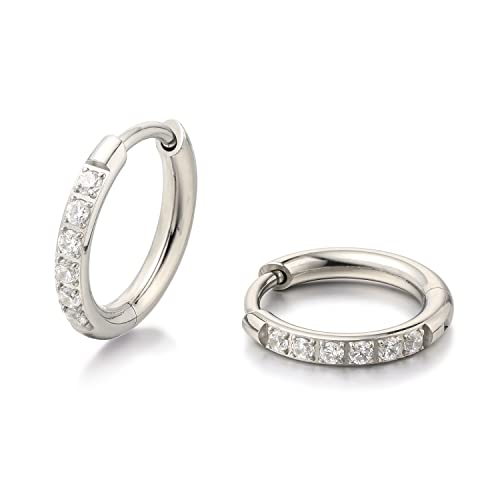 Limerencia Titanium Earrings Hoops G23 Pure Titanium Small Huggie Earrings Hypoallergenic 18g Cartilage Hoops Cubic Zirconia Cuff Piercing Jewelry for Women Sensitive Ears