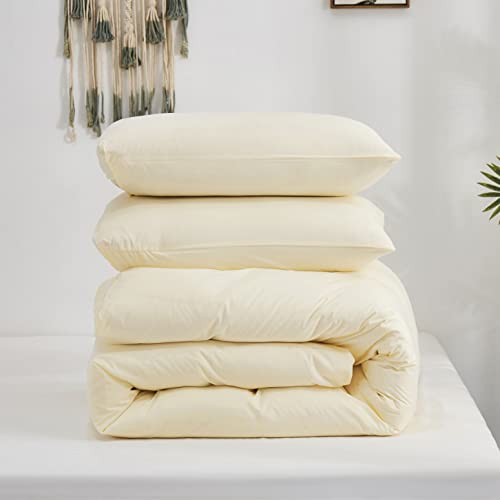 Image of KAREVER Ivory Comforter Set Off White Bedding Set Beige Comforter Set Men Breathable Ivory Bedding Set Women Soft Off White Ivory Bedding Comforter Set, Cal King (104 inch X 96 inch )
