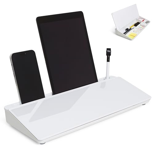Image of GAROOD Desktop Dry Erase Board With Storage White Keyboard Whiteboard Glass White Board Whiteboard Desk Top Organizer Desk Board Buddy Phone Tablet Holder Office Accessories 15.8 X 7 X 2 Inches