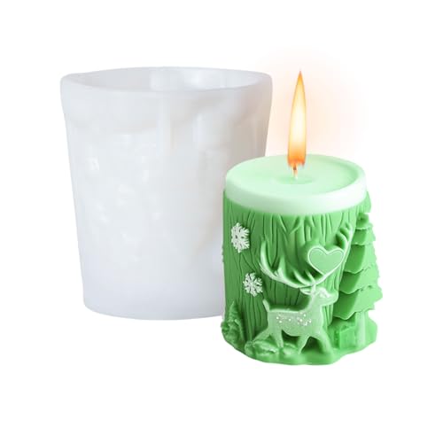 Molde de vela de pilar de Navidad, 1 molde cilíndrico de árbol de Navidad de renos para hacer velas, moldes de fondant de chocolate y caramelo, molde de resina para jabón hecho a mano aromaterapia