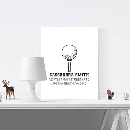 Image of Golf Tee Self-Inking Address Stamper - Custom Stationery Marking | Choice of 11 ink colors. Golf Fan Stamp. Office Address Stamper. Ink travels with the stamp. Press and print. Square imprint.