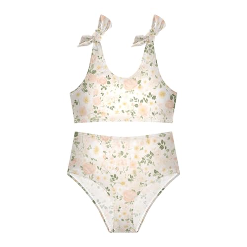 Beautiful Vintage Pattern Bouquets Girl 2 Piece Kids Bikini Set Quick-Dry Bathing Suit Swimwear Cute Shoulder Strap3