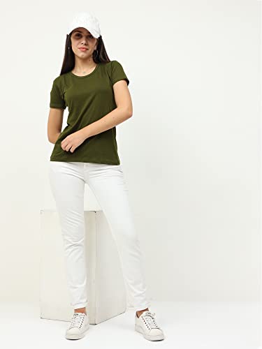 Image of FLEXIMAA Women's Cotton Plain Round Neck Half Sleeve T-Shirt