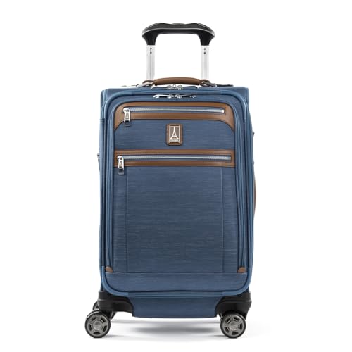 Image of Travelpro Platinum Elite Softside Expandable Carry on Luggage, 8 Wheel Spinner Suitcase, USB Port, Suiter, Men and Women, Coastal Blue, Carry On 21-Inch