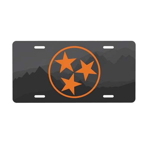 Orange Tri Star Aluminum License Plate Mountain Wall Decor 6x12