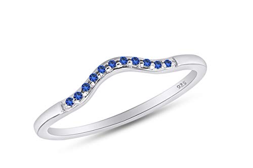 AFFY Round Cut Simulated Blue Sapphire Curved Wedding Band Ring in 14k Gold Over Sterling Silver