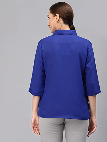 Image of Style Quotient Women Solid Aqua Green Polycrepe Formal Shirt