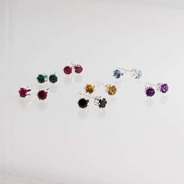 Miniatura 6 de Sterling Silver Post Stud Piercing Earrings for Cartilage Tragus Helix Multiple Piercing Hypoallergenic Birthstone Jewelry for Women (Red Garnet 3mm