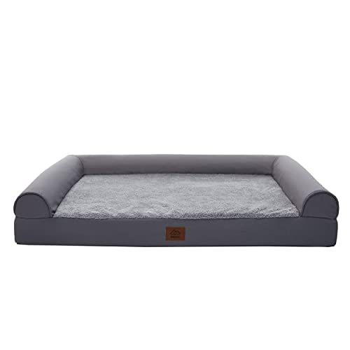 Eterish Large Orthopedic Dog Bed For Medium, Large Dogs Up To 75 Lbs, 3 Inches Thick Egg-Crate Foam Bolster Dog Sofa Couch With Removable Cover, Pet Bed Machine Washable, Grey #TOP1