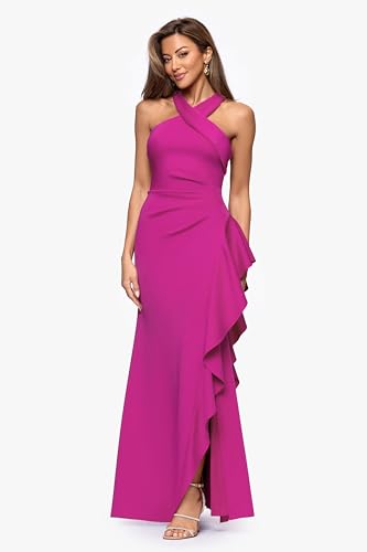 Image of Xscape Womens Long Sleeve Raised Floral Lace Midi Length Dress (Reg and Petite)