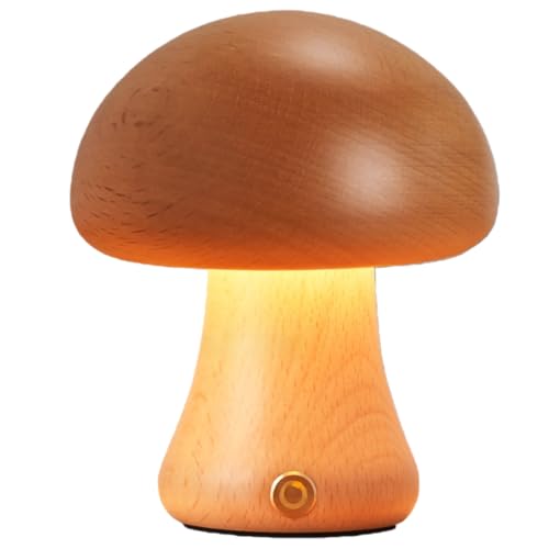 YAKINO クリエイティブな無垢材のキノコのナイトライト雰囲気のあるライトベッドサイドランプの装飾品ブナ材の子供用LEDテーブルランプ (A・B タイプの小さなキノコランプ(充電式))