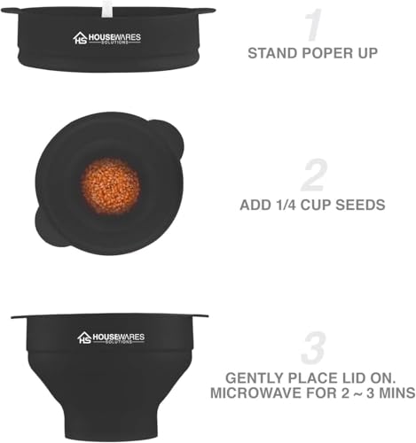 Image of Collapsible Silicone Microwave Hot Air Popcorn Popper Bowl With Lid and Handles (Black)