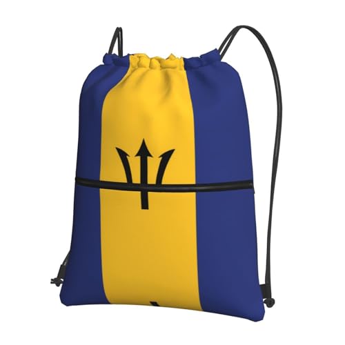 Flag of Barbados Outdoor leisure zipper drawstring backpack, waterproof fabric, lightweight material, unisex