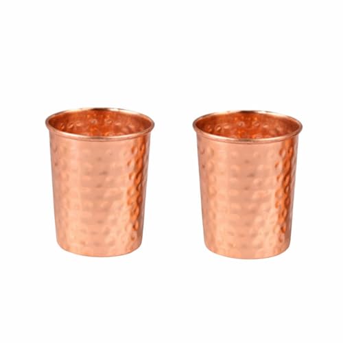 Image of Premium Pure Copper Drinking Glass Set of 2 | Ayurvedic Water Tumbler | Handmade Copper Glasses for Daily Detox, Home & Office Use
