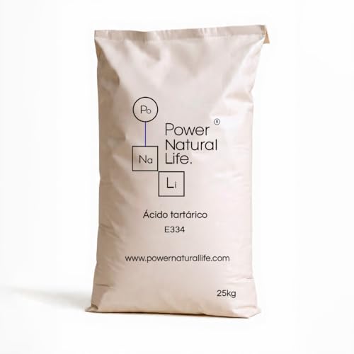 Ácido tartárico Power Natural Life | Conservante y regulador natural | E334 grado alimentario | 100% Puro, sin Añadidos | Saco de 25 kg