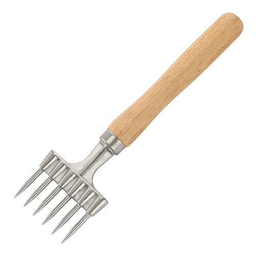Ice Pick with Wooden Handle 9 Inch x 2.4 Inch 6 Fork Silver Stainless Steel Ice Crusher for Ice Breaking at Home and Bar (6 Fork)