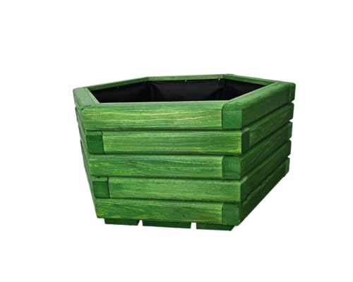 HolzGarden Pflanzkübel Holz 60x30x53 cm Imprägniert Farbe Akazie Wetterfest Blumenkasten Blumentopf Groß Außen Balkon Garten Pflanzkasten Sechseck 63l Serie FORNEA
