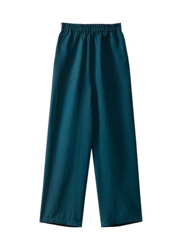 Pantalon large en soie craquelée HangErFeng anti-irritation taille élastique bleu sarcelle