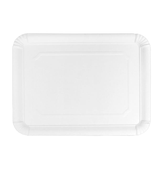 100 Bandeja de Cartón Blanca 24×30 cm | Rectangular Compacta | Resistente al Aceite y Calor | Ideal para Degustaciones y Catering | Pack de 100 Unidades