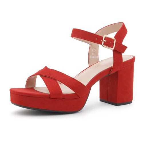 Image of Shoe Land Platform Heels for Women - 3 Inch Chunky Block Heeled Sandals, Square Open Toe, Ankle Strap Dressy Strappy High Heels for Wedding, Party & Evening Events