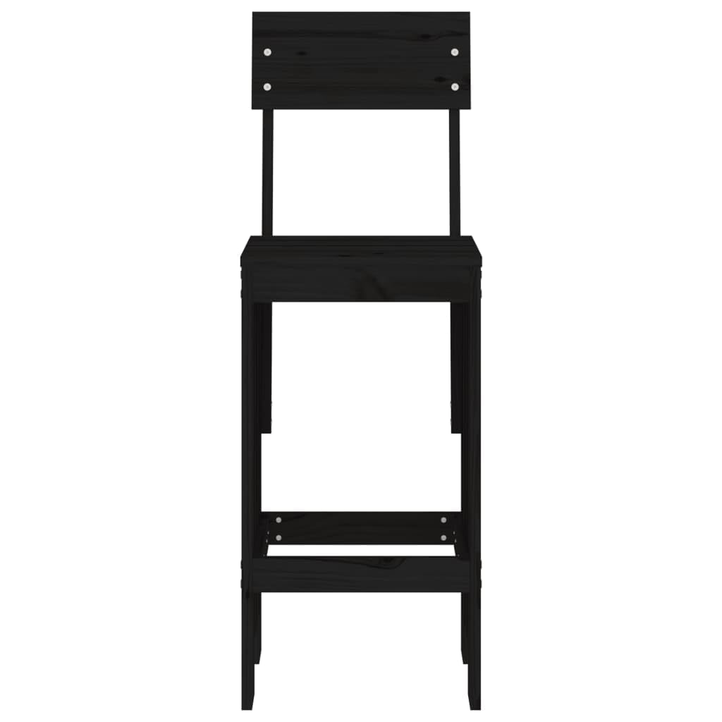 Stołek barowy, 2 szt., czarne, lite drewno sosnowe, 40 x 48,5 x 115,5 cm, z oparciem, podnóżek, do ogrodu, na balkon, taras, do użytku na zewnątrz
