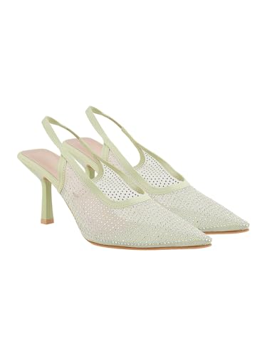 Image of TRYME Women Pointed Toe Stone Embellishment Slingback Heel pencil Sandals