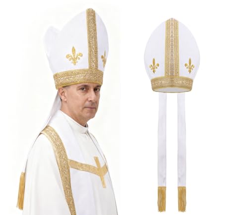 Koalswm Pope Priest Hat Headpiece Catholic Cardinal Cap Bishop Plastic Cross Mitre Halloween Cosplay Accessory