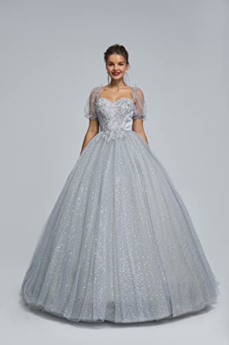 Image of Women's Beading Sweetheart Ball Gown Tulle Layed Long Quinceanera Dress