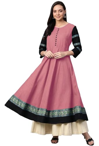 Image of HF HOLYDAY FASHION Cotton Silk Anarkali Printed Border Long Umbrella Gown Kurta for Women
