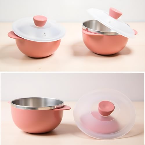 Image of Premium Stainless Steel Bowl Set of 3 | Microwave Safe Bowls with Lids | Mixing & Serving Bowls for Kitchen | Multi-Purpose Serving Bowls for Salad, Rice, Desert, Bowl Set - Multicolor