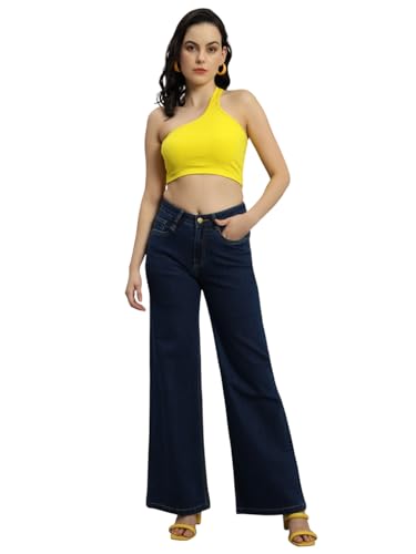 Image of Amazon Brand - INKAST Women High Rise Wide Leg Full Length Cotton Poly Lycra Jeans | Casual Denim Wear